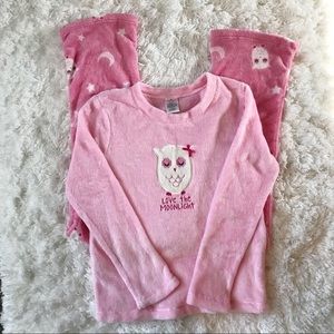 Jr’s Pink 2-Piece Fleece Owl Pajama Set Sz S, EUC